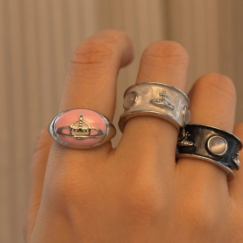 Vintage vintage enamel cat-eye Saturn Queen of the West Open ring, a fashionable, cold and individualistic ring for women full figure