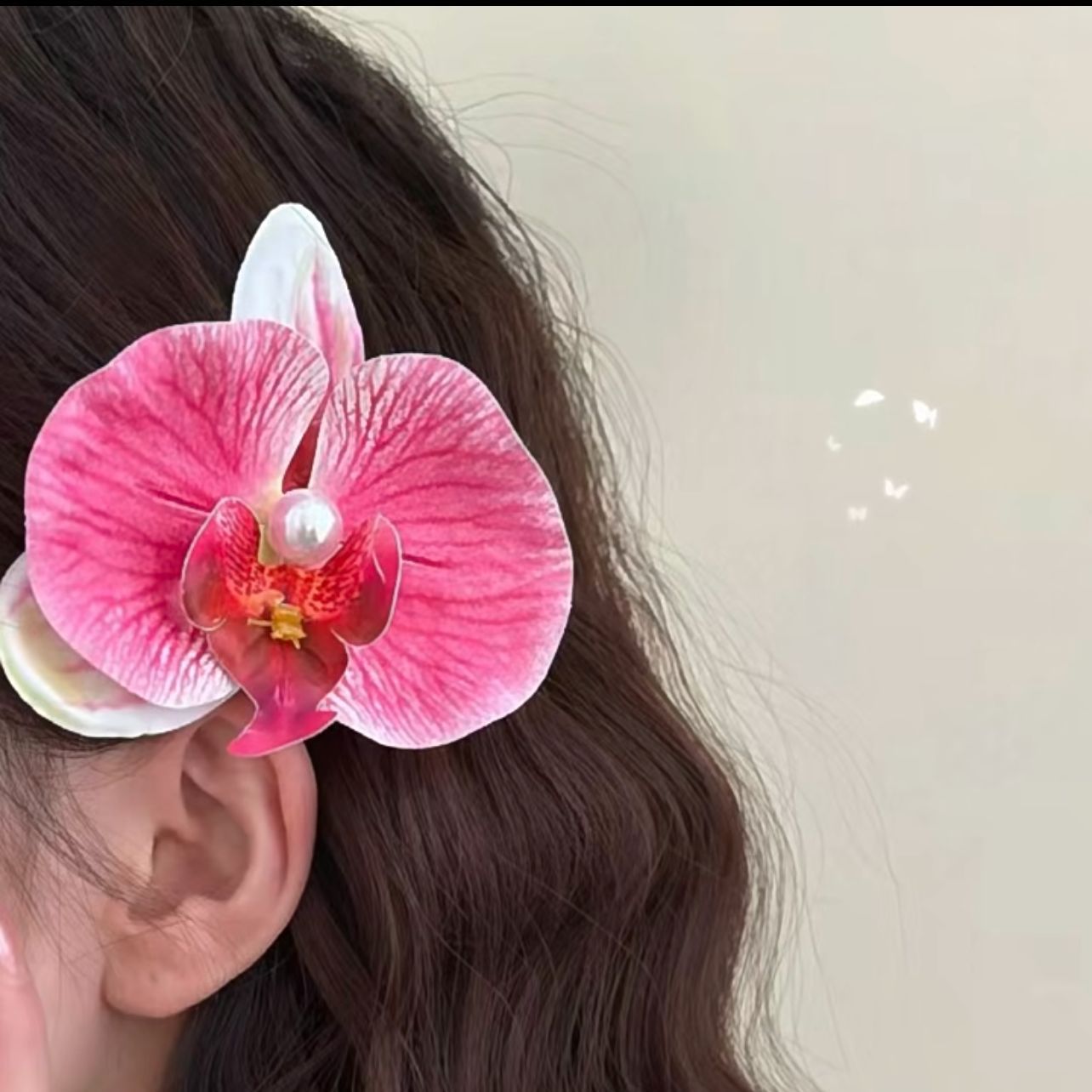 Wear flowers for this life ~ Phalaenopsis hairpin, French super fairy pearl hairpin, high-end flower hair accessory, forest-style duckbill hairpin Specification drawing