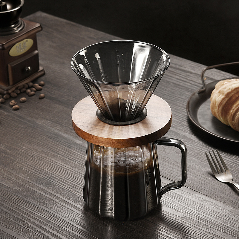Cross-border electroplated grey coffee pot, household hand-brewing coffee equipment, high borosilicate glass sharing pot, filter cup set details Picture