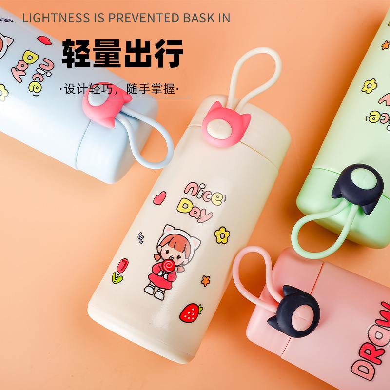 New style glass cups, children's cute cups, wholesale gift water cups, double-layer plastic glass cups, portable heat-resistant cups with LOGO printing details Picture