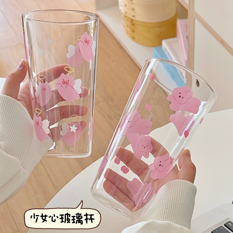 Large-capacity water cups, glass cups, high school girls' appearance level, high-temperature resistant, cartoon ins style, niche cups, coffee cups, juice cups Specification drawing