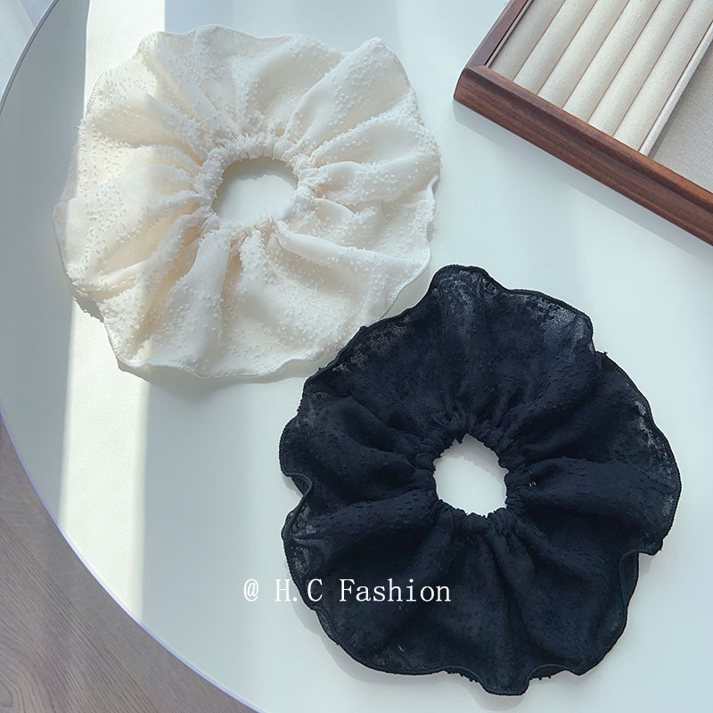 French retro cherry blossom high-end white large intestine hair tie for women, super large, gentle and simple ponytail hair accessory details Picture