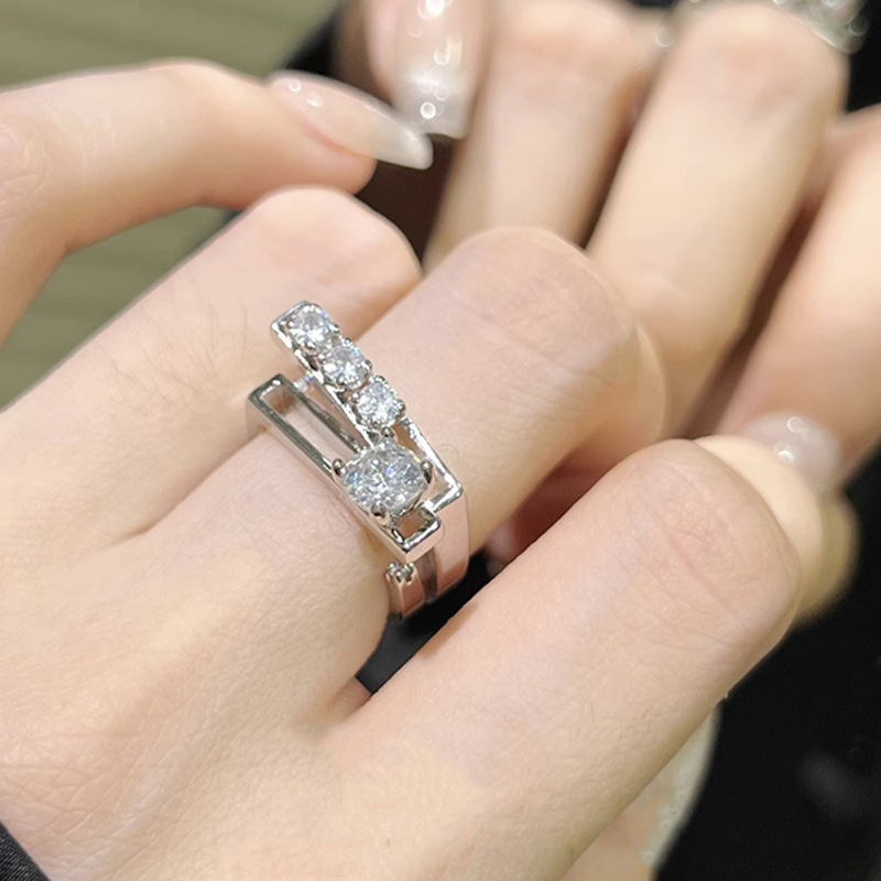 Ins-style Korean niche double-layer opening ring, light luxury and personality, cold and cool style, spicy girl Y2K versatile and elegant food ring details Picture