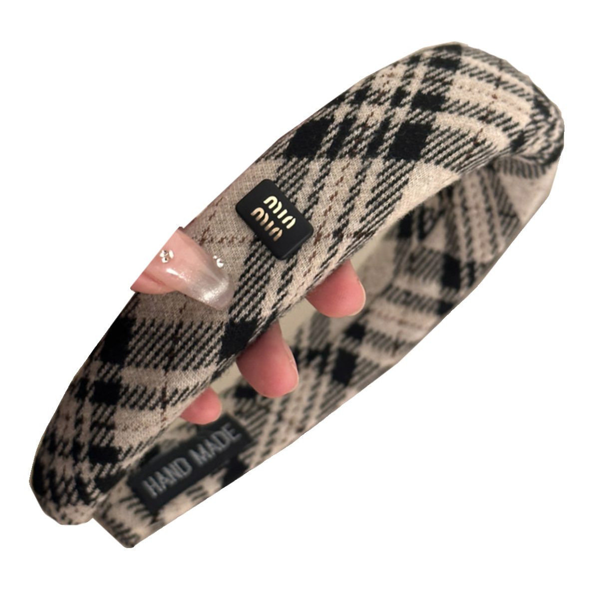 Classic black and grey checkered hair band, retro school headband, height-increasing top hair clip, compression hair accessory, spring and summer hair accessories Item Picture