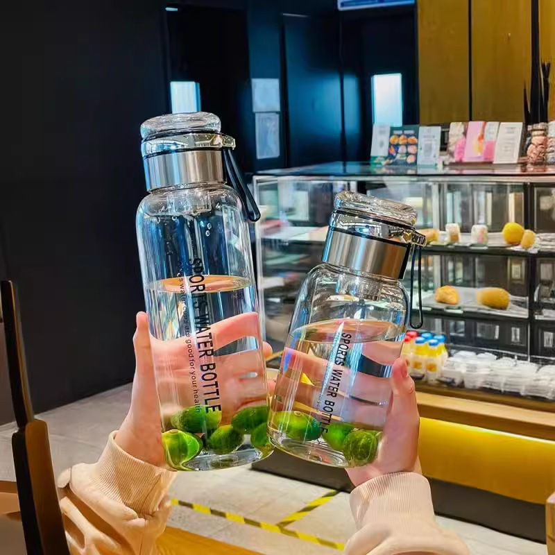 1000ML large-capacity glass cup, ton ton double-lid explosion-proof men's appearance, horizontal tea brewing cup, portable water cup, heat-resistant details Picture