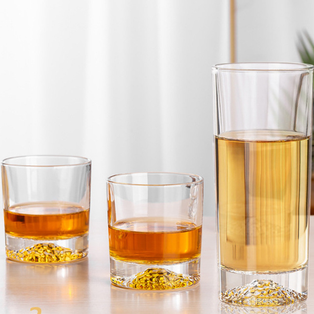 Wholesale of Langxu glass whisky cups, foreign wine glasses, creative word towers, and desert Fuji glass cups Specification drawing