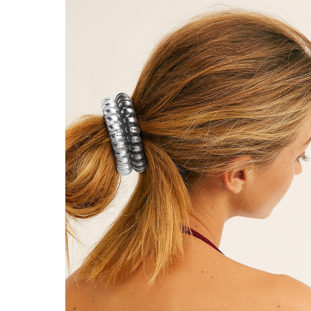 Qiyue European and American cross-border high-elastic bright silver metal telephone line hair coil, Amazon hair coil and hair rope Specification drawing