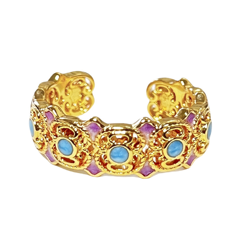 New Chinese-style national trend purple gradient enamel lace hollowed-out ring for women, fashionable and elegant, niche index finger ring Item Picture