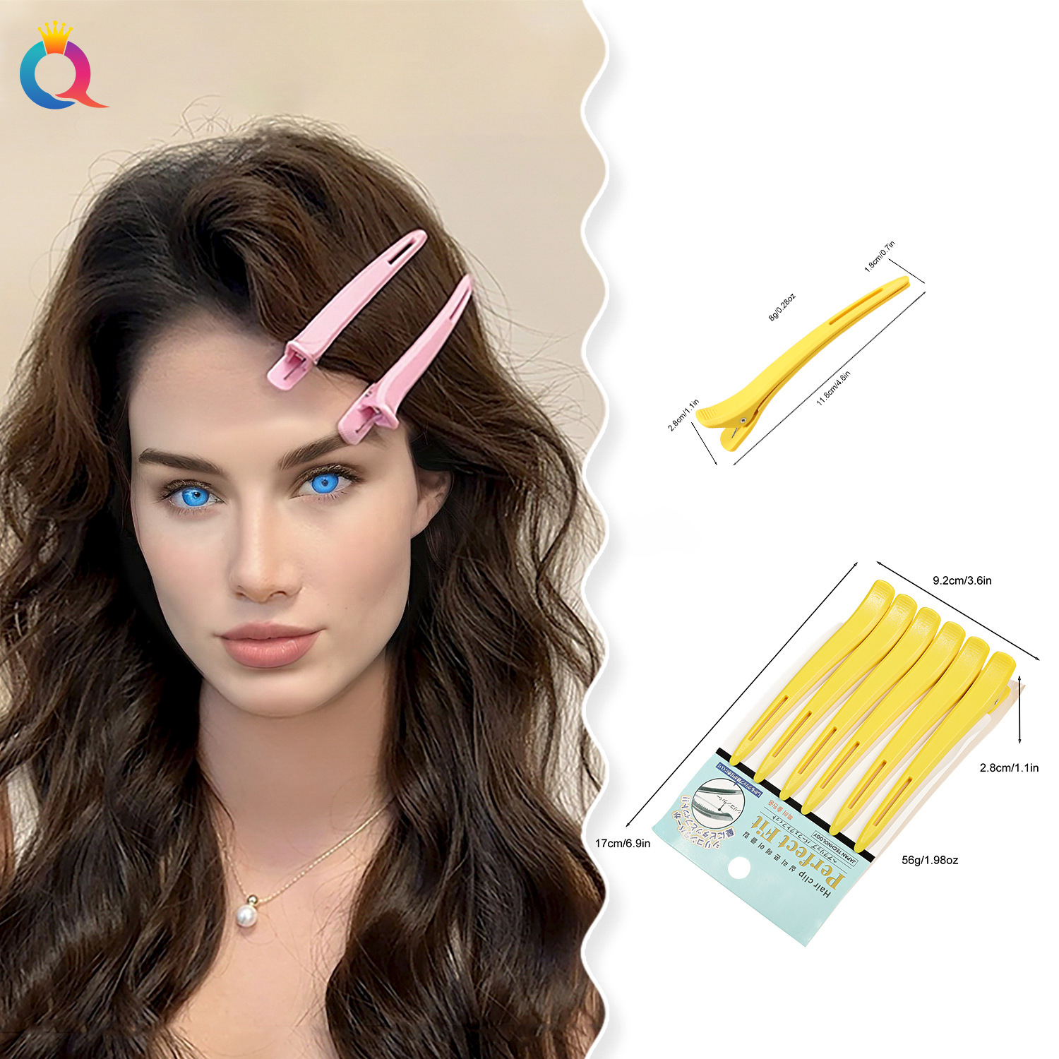 Qiyue Hairdressing Seamless Hair clips, bangs, duckbill, crocodile hair clips, side positioning clips, hairdressers and makeup artists' hair clips Specification drawing