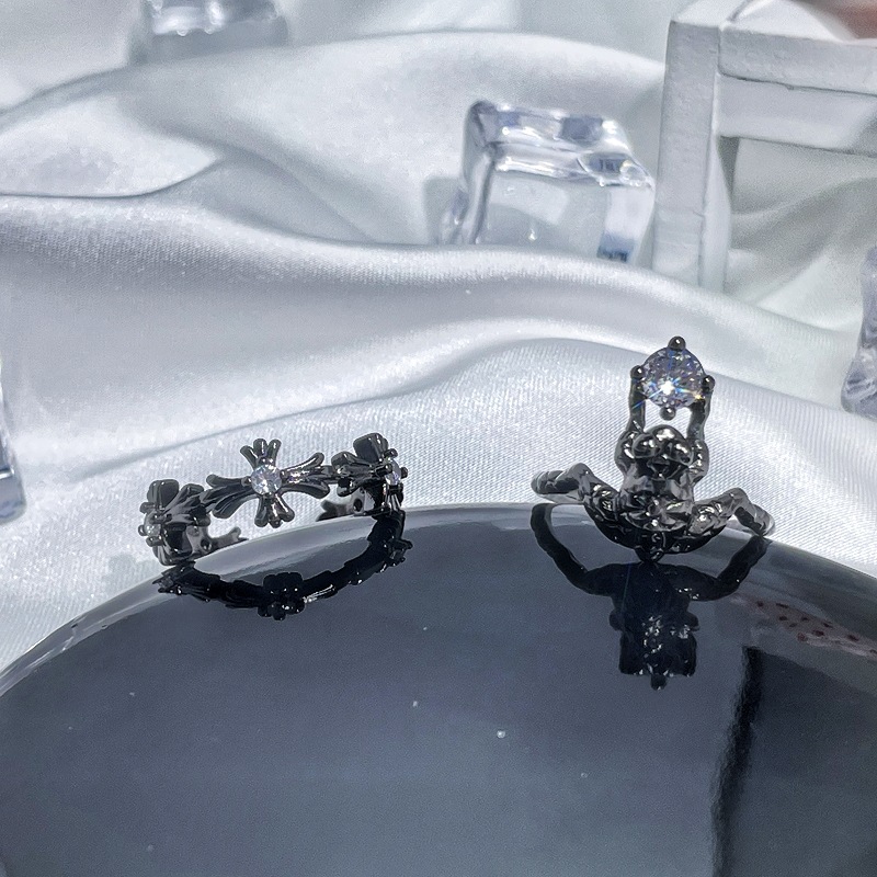 Punk, cool and high-end dark open ring, women's cross, cold and individualistic style, fashionable and versatile hip-hop ring details Picture