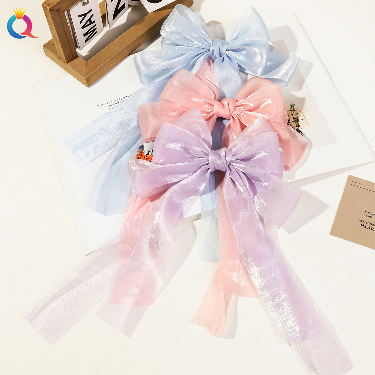 Qiyue Super Fairy Fish candy-colored bow ribbon spring clip, half hair clip clip at the back of the head, female headwear Application Scenario