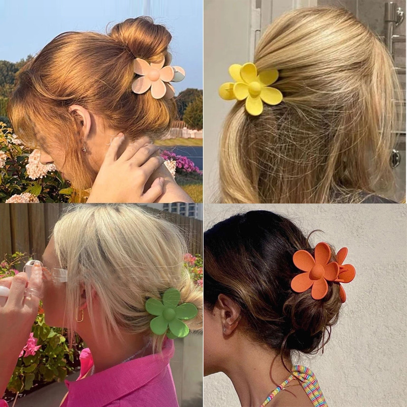 Cross-border acrylic flower grabber, large matte sugar fruit color hair clip, high-end look, back of the head updo shark clip full figure