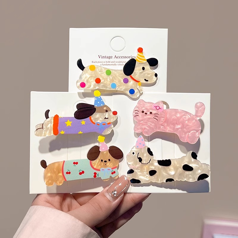 Cute cartoon cat and dog hair clips, women's side clips, ins headwear and hair accessories, high-end style duckbill clips, summer hair clips Specification drawing