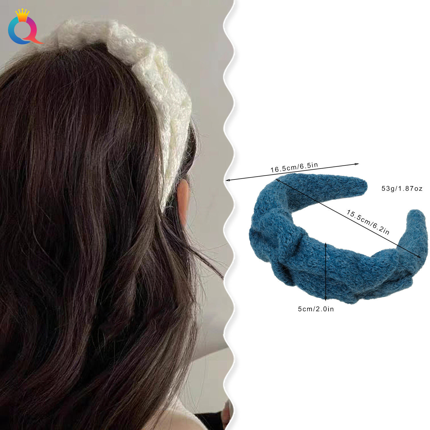 Qiyue Cross-border Autumn and Winter wide-edge woolen hairbands with a high-end feel, high top pressure hair, facial hair clips, headbands and hair accessories wholesale details Picture