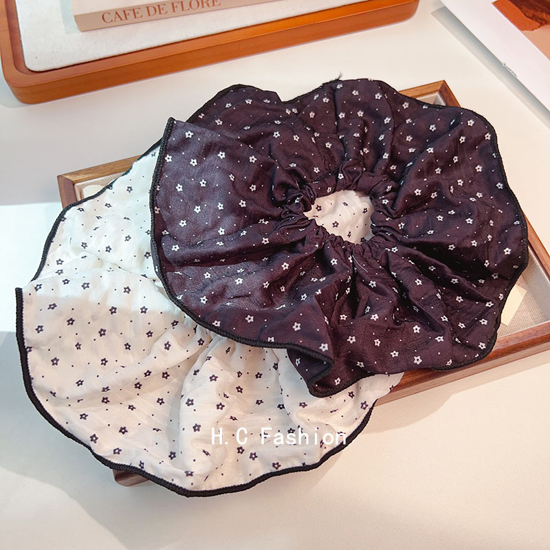 Korean-style fabric floral large intestine hair band, stylish polka dot lockstitch hair tie, versatile hair accessory headband details Picture