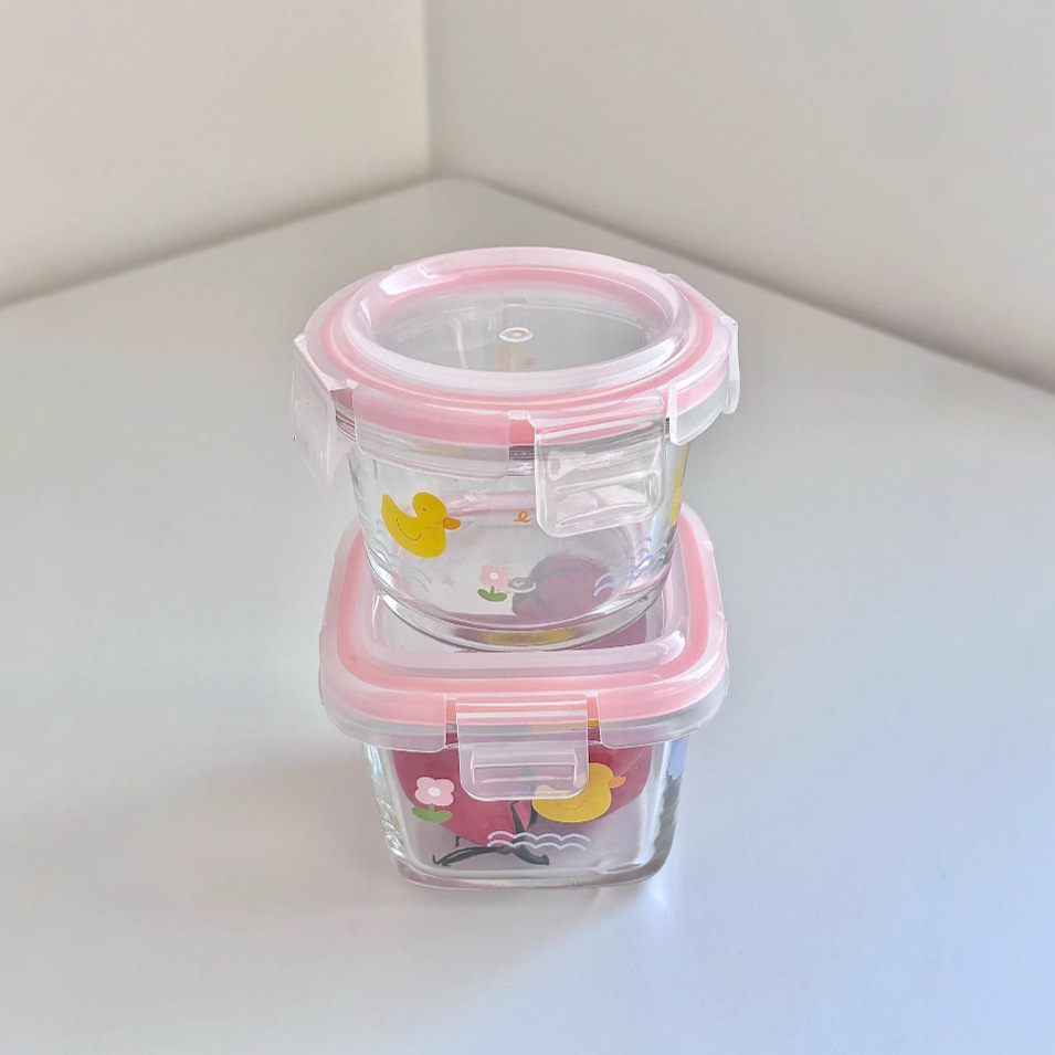 Little duck high borosilicate glass baby food box, microwave oven children's snack bowl, fruit puree bowl full figure