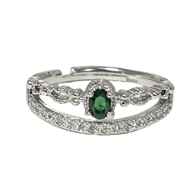 Korean-style trendy light luxury emerald zircon imitation small and versatile ring for women, adjustable hollowed-out niche and elegant ring Item Picture
