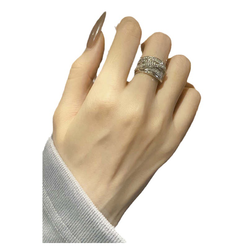 French light luxury and niche design, full diamond zircon ring, a popular heavy industry, shiny multi-layer food ring, adjustable for fashion Item Picture