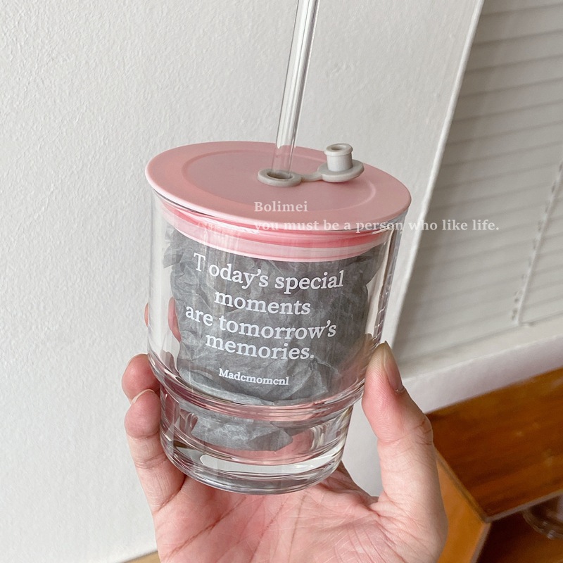 Designer Korean InS-style glass straw cup, cold brew coffee cup, milk tea cold drink water cup Specification drawing