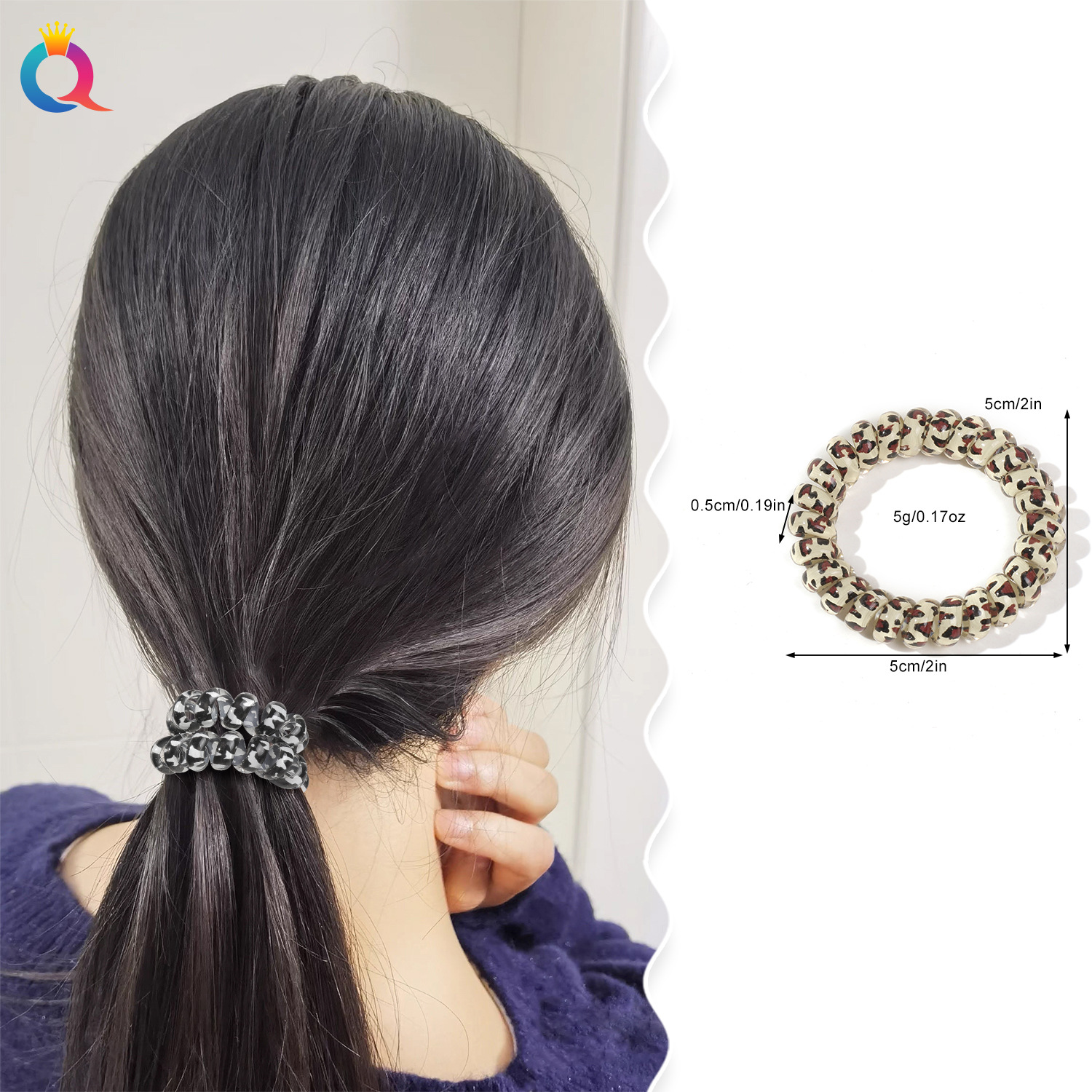 Qiyue Cross-border leopard Print telephone line hair tie, women's hair tie, high elasticity rubber band at the back of the head, hair tie and hair accessory wholesale details Picture