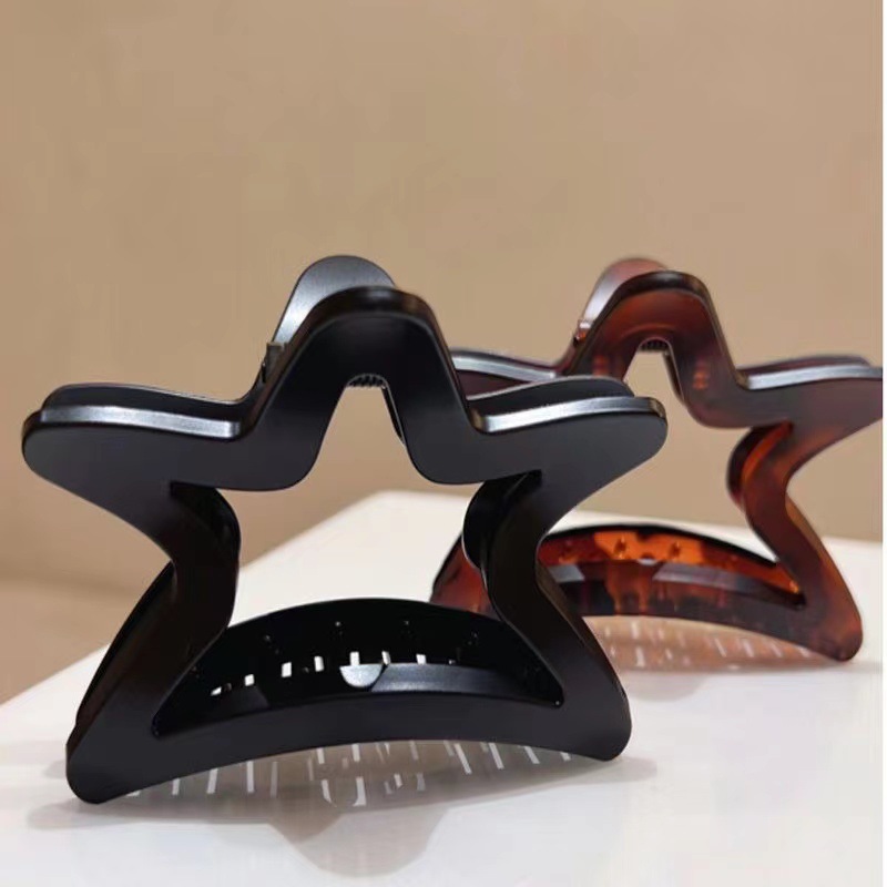Matte tortoiseshell black five-pointed star hair clip, retro spring and summer updo hair clip, shark clip, large hair clip, high-end feel details Picture