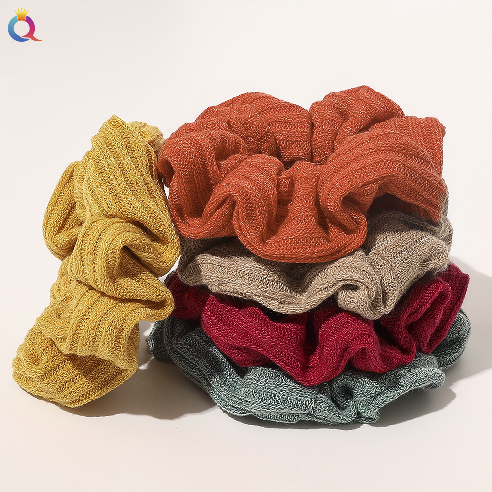 Qiyue Cross-border's new autumn and winter striped creative large intestine hair band, simple woolen pressed hair band, hair band, hair accessory for women full figure