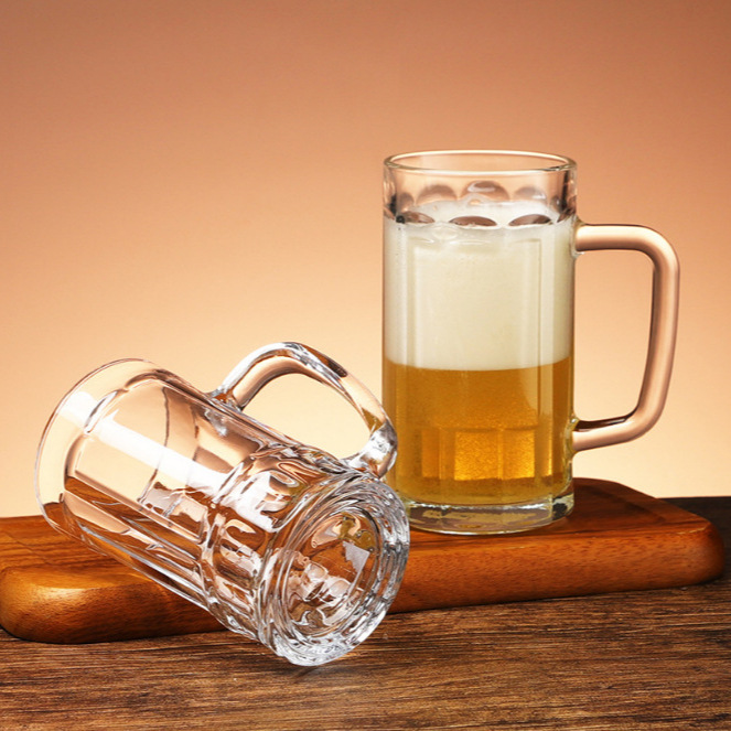 Glass draft beer cups with handles, thickened beer mugs, heat-resistant tea brewing handles, beer mugs, household wholesale juice cups Specification drawing