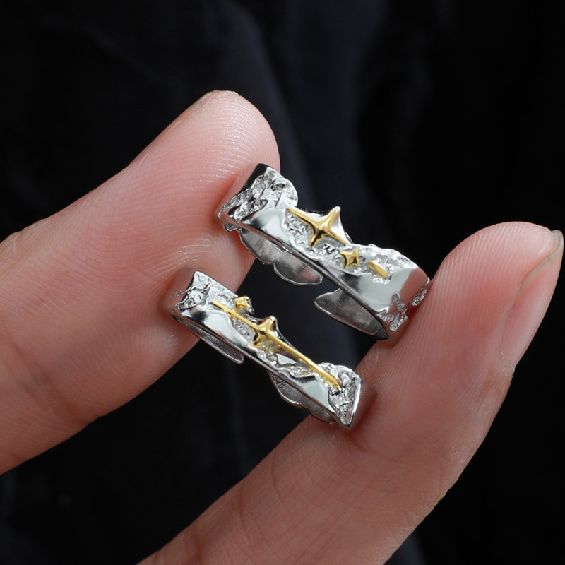 Irregular cross texture open ring, women's niche design, cold style, high-end feel, personalized ring trend full figure