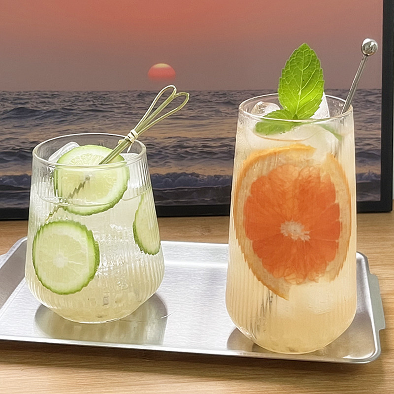 High-appearance-level glass drinking cups, fruit tea cups, ins-style household summer cold drinks, juice drink cups, coffee cups Specification drawing
