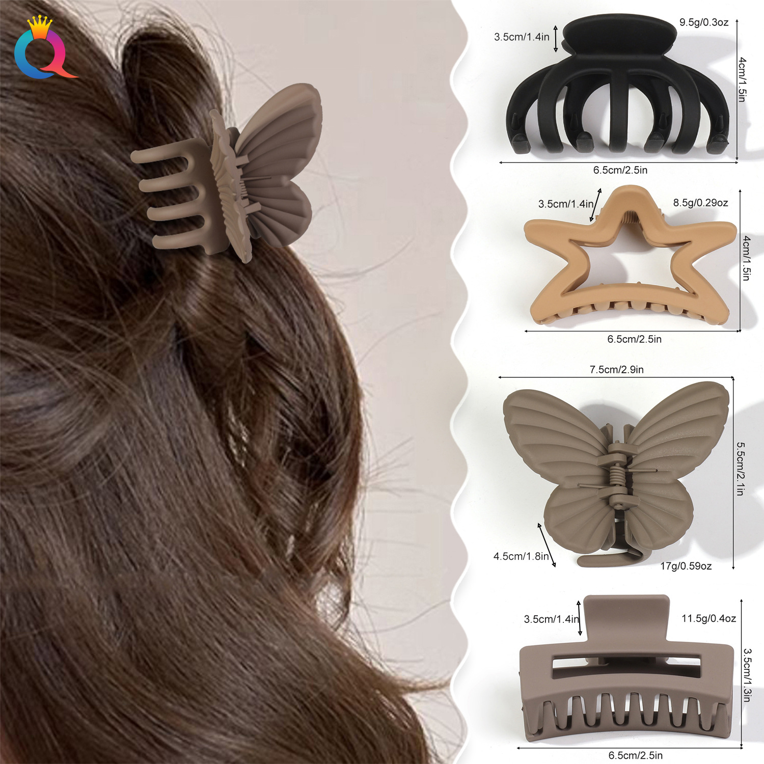 Qiyue Cross-border Hot-selling medium-sized matte hair clips, semi-tied hair with a high-end look, updo hair clips, women's shark clips, and hair accessory batches details Picture
