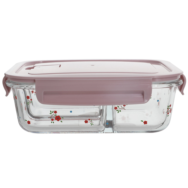 Rectangular glass lunch box, girlish fresh-keeping bowl, bento box with covered bowl, microwave oven heating tape, rice fresh-keeping box Item Picture