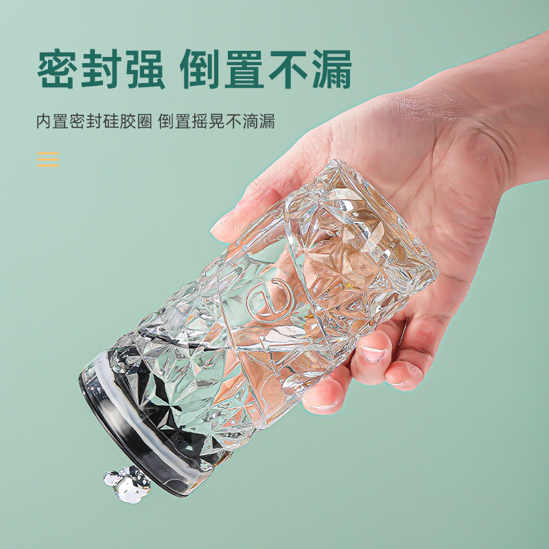 New glass straw water cup with high appearance level, bear straw cup, office home diamond cup, cute and creative cup details Picture