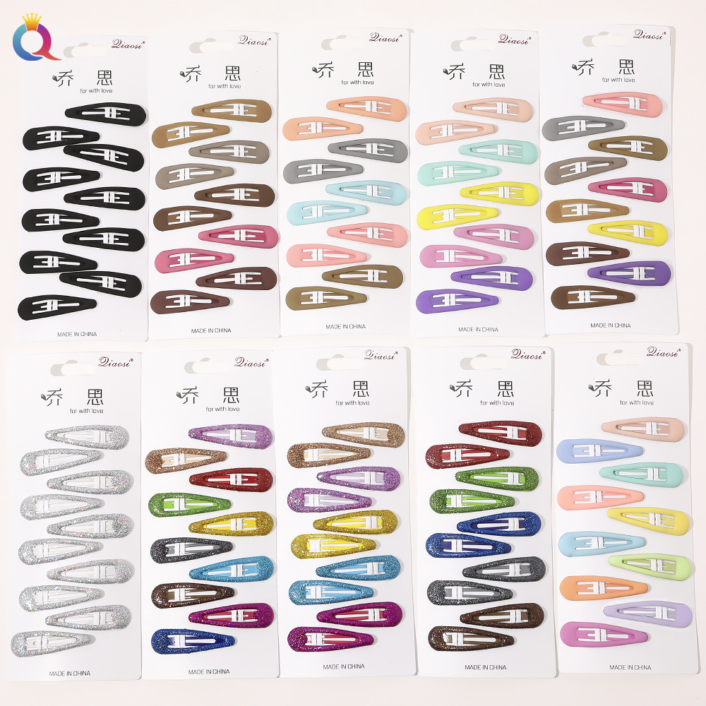 Qiyue Korean version metal baked paint bangs hair clips, candy-colored water drop 10-piece set BB hair clips and hair accessories details Picture