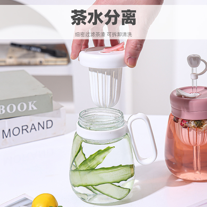 Flower tea cup with handle, high appearance level water cup, girls' flower tea brewing glass cup, subnet red straw cup, mini for delivery Specification drawing