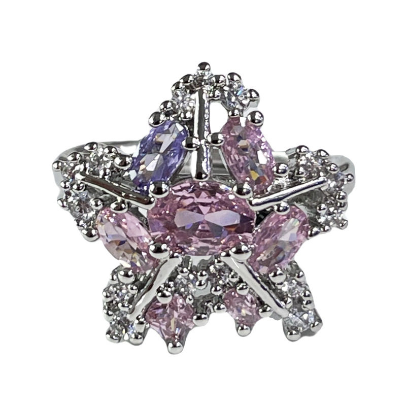 French light luxury pink diamond sweet and cool star full diamond open ring, a woman's Instagram cold style, exquisite quality, layered ring Item Picture