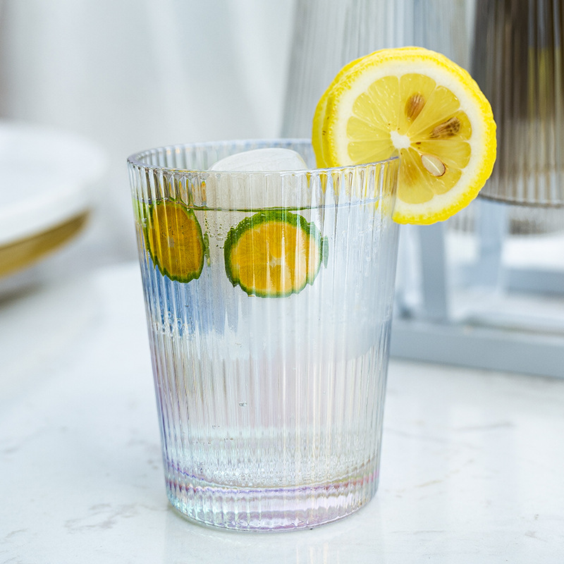 Creative Japanese-style glass cups, home juice drink cups, Ins-style simple water cups, Japanese vertical striped drinking cups Application Scenario