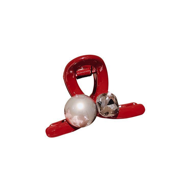 Ankara Red Pearl Rhinestone Mini scratch-off Clip, New Year Red Hairpin, high-end New Year Side clip, bangs clip Item Picture