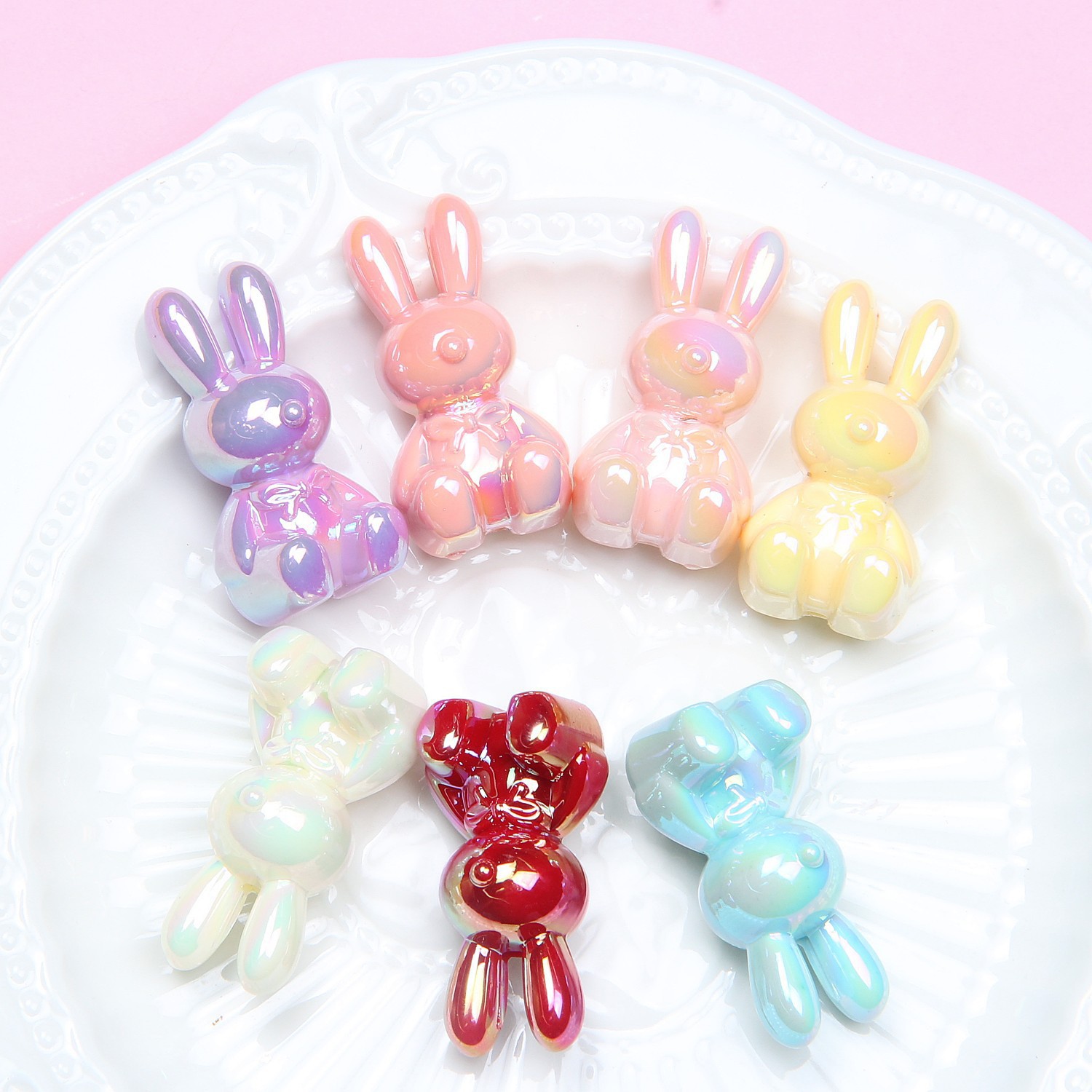 Uv-coated luminous rabbit straight-hole keychain accessories, diy mobile phone chain, bracelet, beads, clothing and accessories full figure