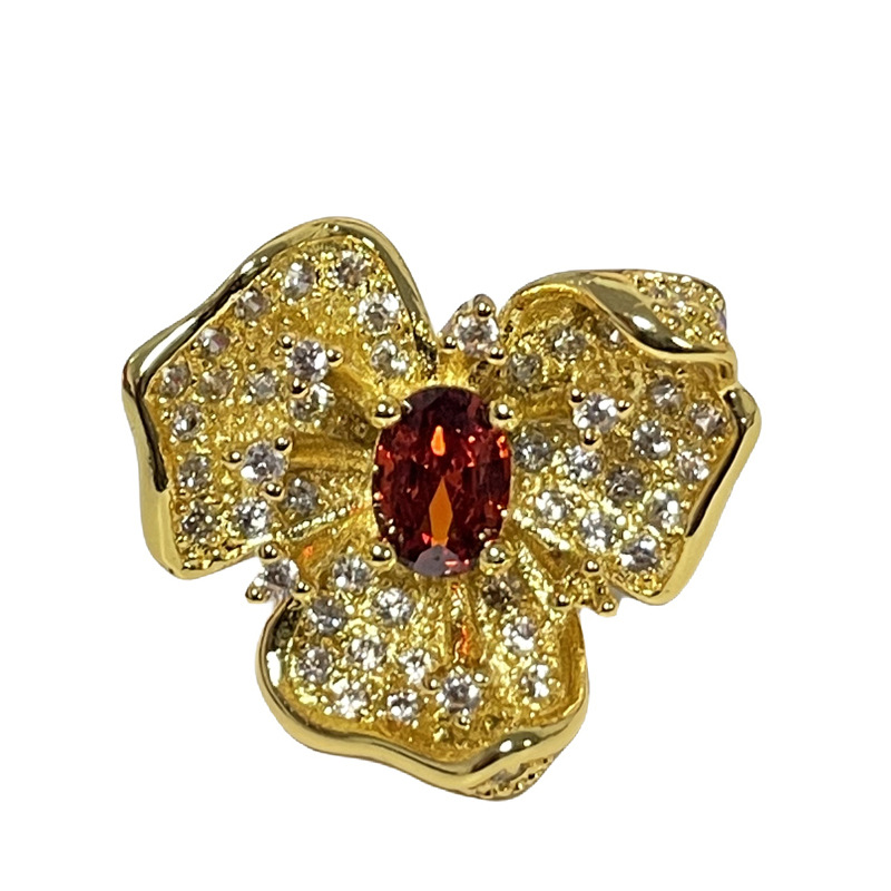 Retro new three-dimensional flower high-end open ring for women, Baroque fashion, individual, sweet and cool niche food ring Item Picture