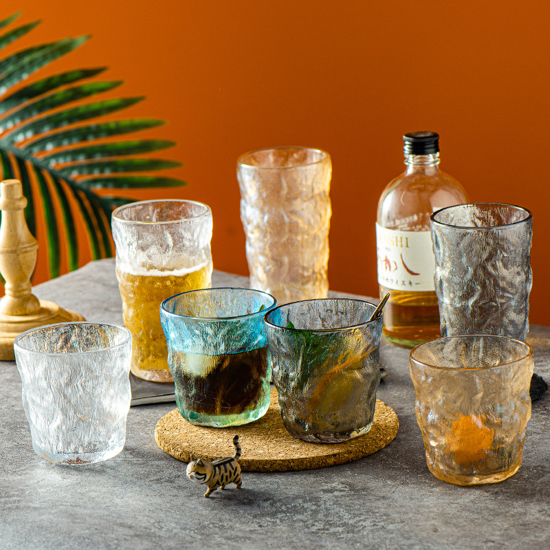 ins Nordic retro glacier glass cups, high-end home embossed hammer-patterned foreign wine glasses, tea cups, juice and coffee cups details Picture