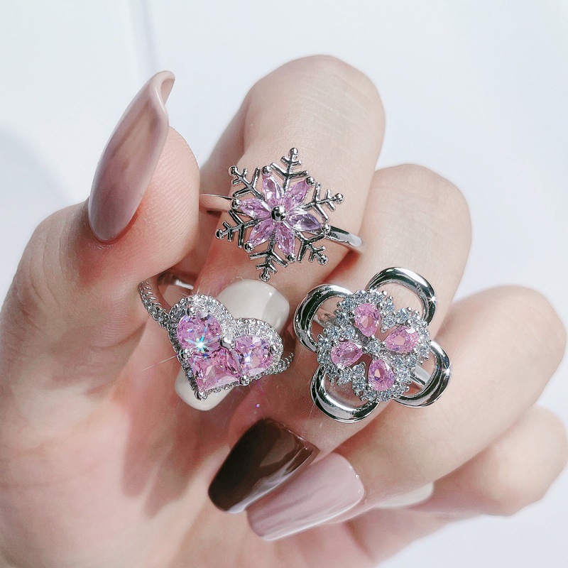 Sweet and cool, niche design, cold style, pink diamond zircon open ring, simple, fashionable and exquisite index finger ring for women Application Scenario