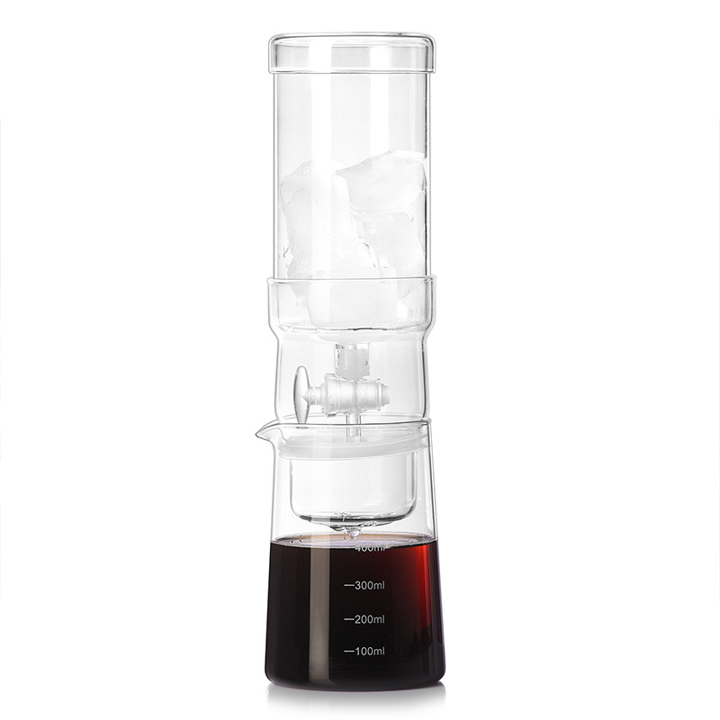 A household cold drip coffee maker with transparent high borosilicate heat-resistant glass and a closed inverted drip filter for cold brew coffee Item Picture