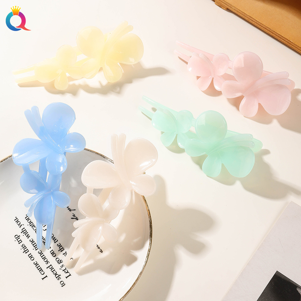 Wholesale of Qiyue flower duckbill hair clips, sweet back of the head headwear, high-end female butterfly hair clips and hair accessories Specification drawing