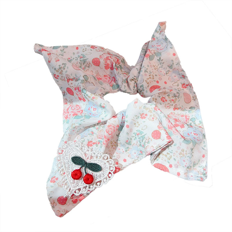Large Intestine hair band 2025, cute cherry white square scarf, sweet hair flower, girlish polka dot hair tie, trendy hair accessory Item Picture
