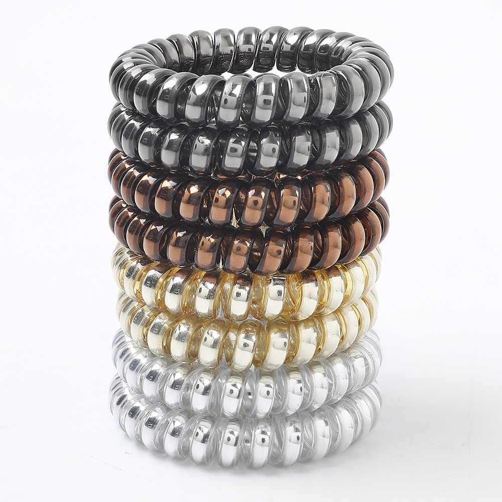 Qiyue European and American cross-border high-elastic bright silver metal telephone line hair coil, Amazon hair coil and hair rope details Picture