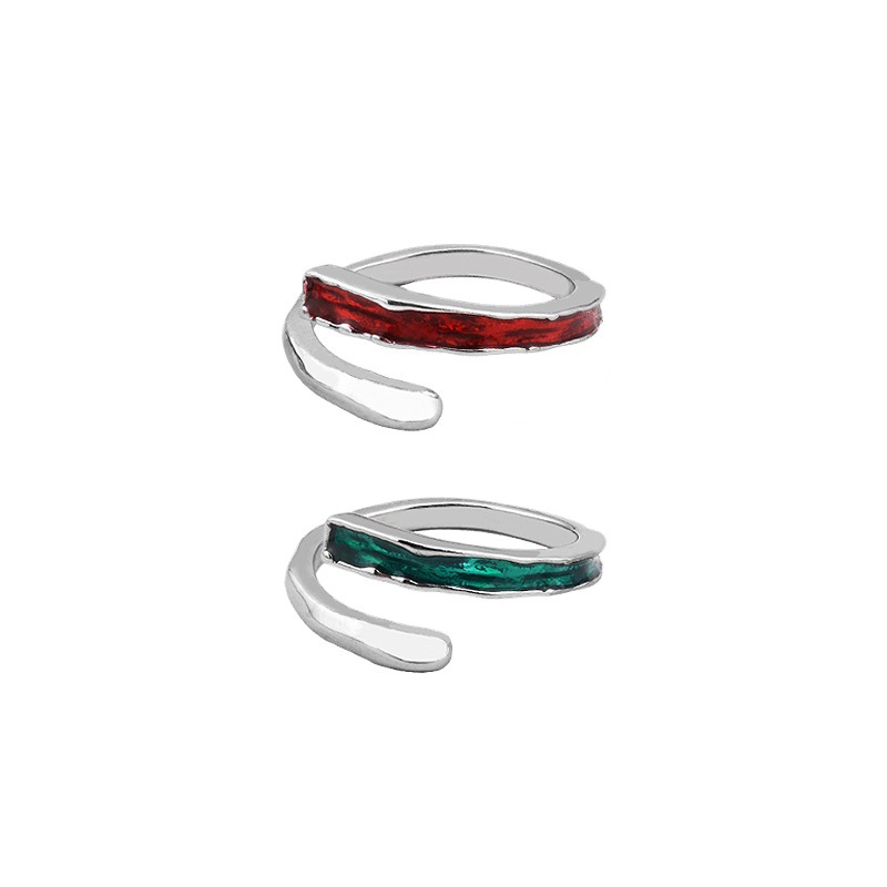 Dark black style red and green drip glaze cross-opening ring, cool and trendy on Instagram, cold style, personality and temperament, versatile food ring Item Picture