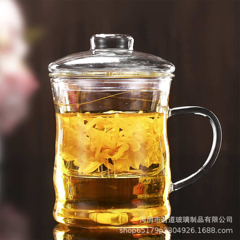 High borosilicate glass cup, transparent lid filter flower tea cup, office water cup, women's tea water separation brewing cup Application Scenario