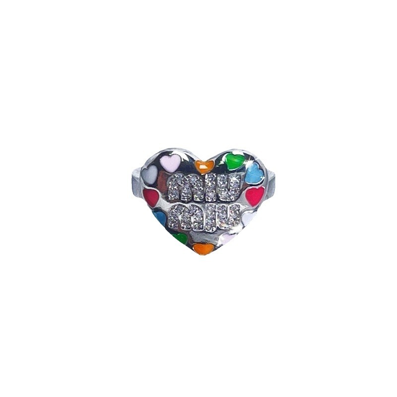 The niche design of the "Miao Letter Open Ring" with colorful glaze drops, dopamine, sweet and cool, cold style, high-end and versatile ring Item Picture