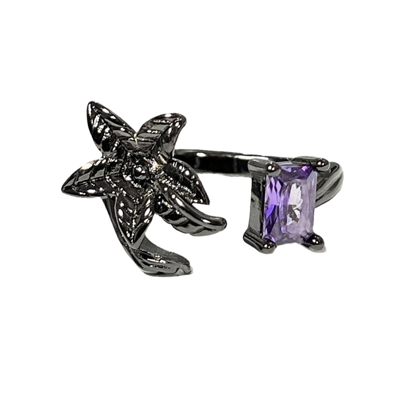 Black and white lily new Chinese-style ring, a niche design for women, in an Instagram cold style, retro and high-end fashion index finger ring Item Picture