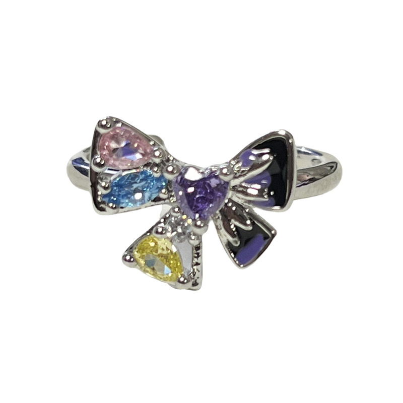 New autumn and winter colorful enamel drop glaze butterfly opening ring for women, sweet and cool Korean style, unique and versatile, a niche ring Item Picture